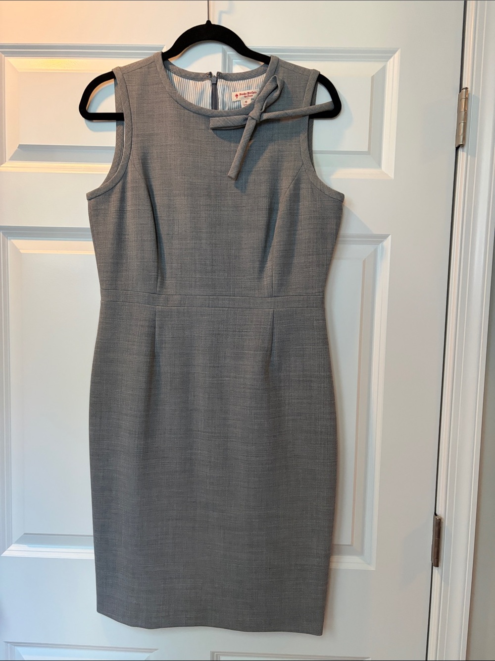 Brooks Brothers Gray Sleeveless Sheath Dress with Neck Tie Detail